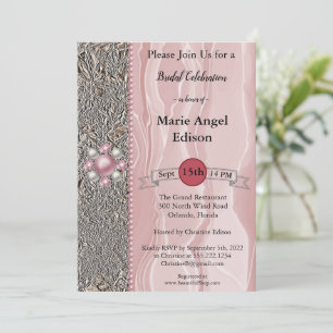 Invitación Relieve metalizado de celebración de novias y seda