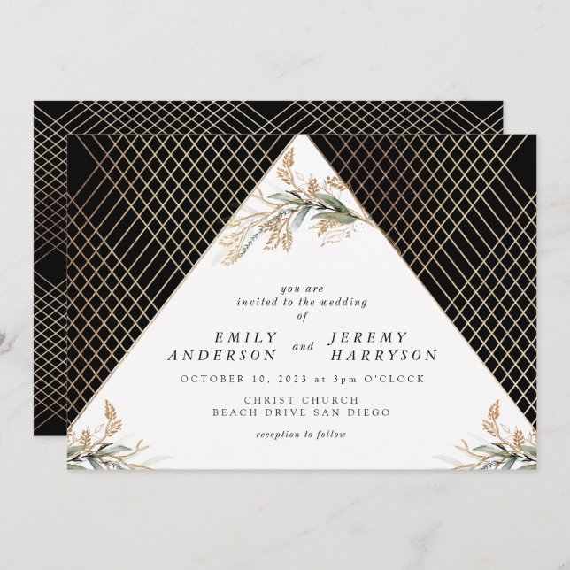 Invitación Relieve metalizado de diamantes de Boho Onyx Deco  (Anverso / Reverso)