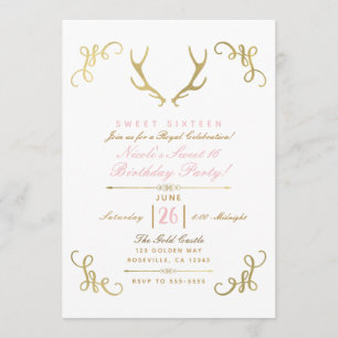 Invitación Relieve metalizado de Faux Oro Antlers Rústico Ven