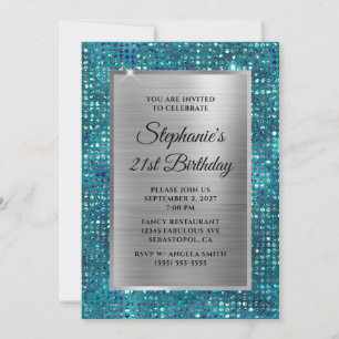 Invitación Relieve metalizado de Glam de Diamante Verde azula