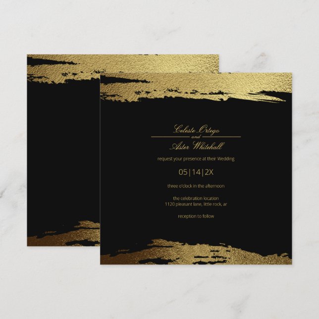 Invitación Relieve metalizado de imitación de oro moderno pin (Anverso / Reverso)
