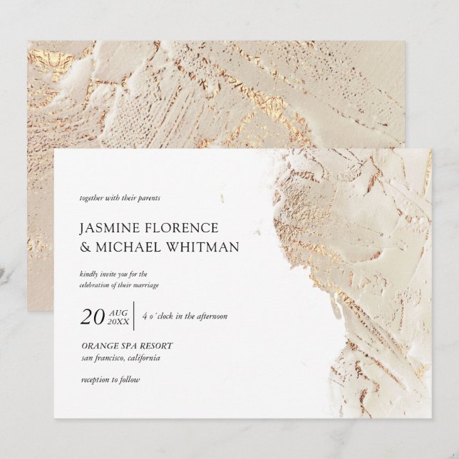 Invitación Relieve metalizado de imitación de oro texturizado (Anverso / Reverso)