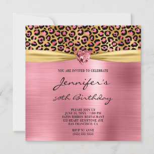 Invitación Relieve metalizado de Leopardo Oro Rosa Corazón de