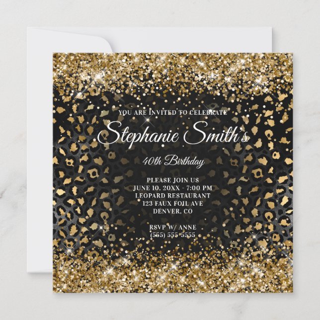 Invitación Relieve metalizado de Leopardo Purpurinoso Negro y (Anverso)