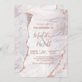Invitación Relieve metalizado de mármol blanco y Rosa de oro 