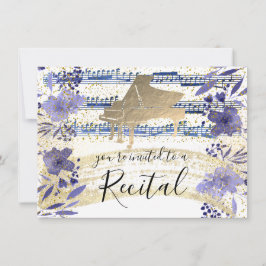Invitación RELIEVE METALIZADO de oro FAUX en flores color azu