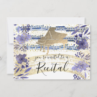 Invitación RELIEVE METALIZADO de oro FAUX en flores color azu
