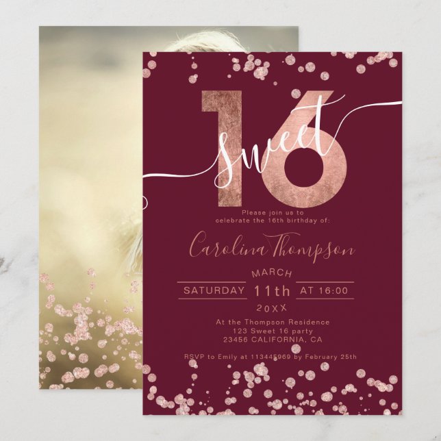 Invitación Relieve metalizado de oro Rosa confetti rojo Sweet (Anverso / Reverso)