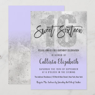 Invitación Relieve metalizado de Purpurina de Lilac de Grunge