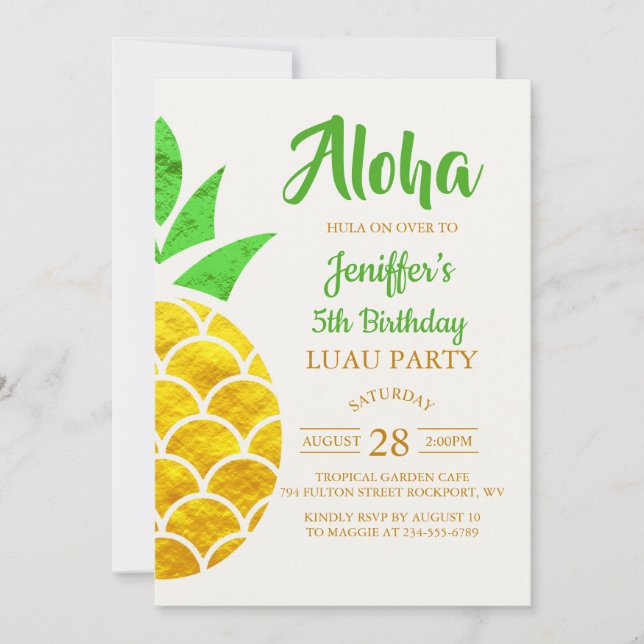 Invitación Relieve metalizado de verano Piña Geométrica de Or (Anverso)