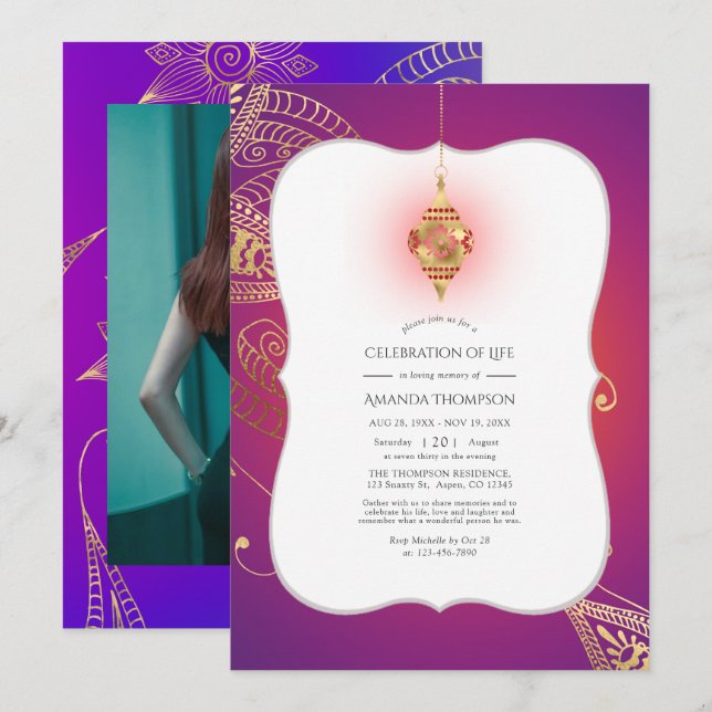 Invitación Relieve metalizado dorado Arabian Bollywood Celebr (Anverso / Reverso)