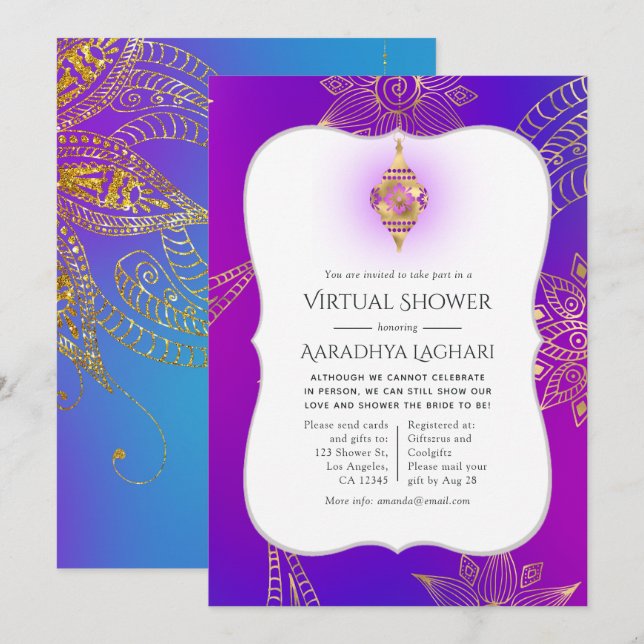 Invitación Relieve metalizado dorado Arabian Bollywood Virtua (Anverso / Reverso)