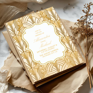 Invitación Relieve metalizado dorado Art Deco Boda