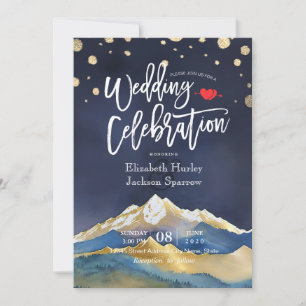 Invitación Relieve metalizado dorado azul acuático Boda al ai