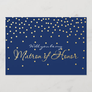 Invitación Relieve metalizado dorado azul CONfetti MATRON DE