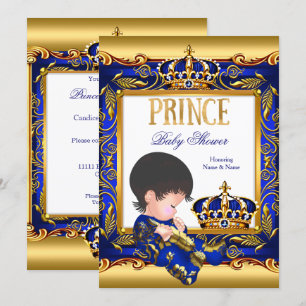 Invitación Relieve metalizado dorado Azul de Baby Shower