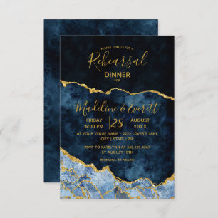 Invitación Relieve metalizado dorado azul marino Agate Boda E