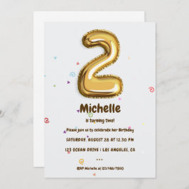 Invitación Relieve metalizado dorado Balón y Confetti Fiesta 