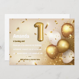 Invitación Relieve metalizado dorado Balón y Confetti Primer 