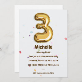 Invitación Relieve metalizado dorado Balón y Confetti tercer 