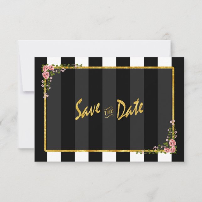 Invitación Relieve metalizado dorado Black Stripes Wedding Sa (Anverso)