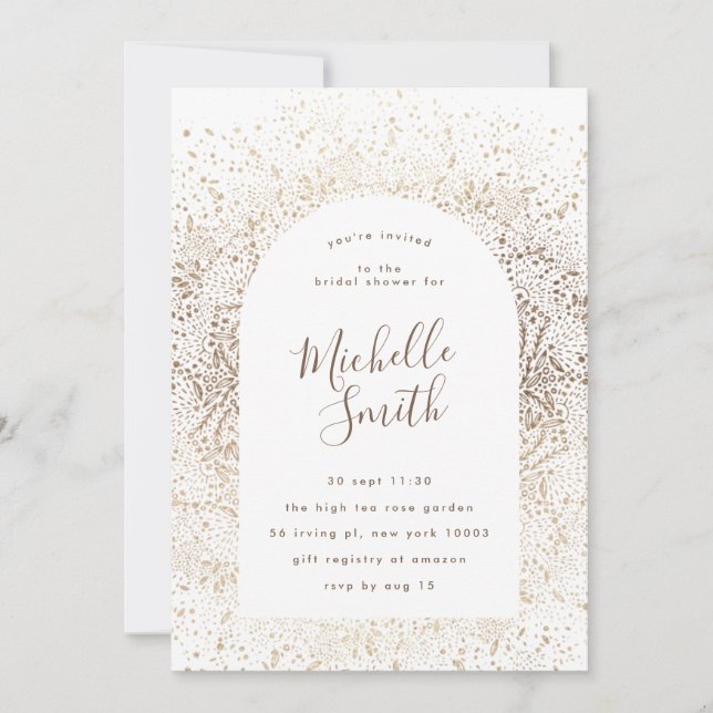 Invitación Relieve metalizado dorado Botánico Whimsical Arch  (Anverso)