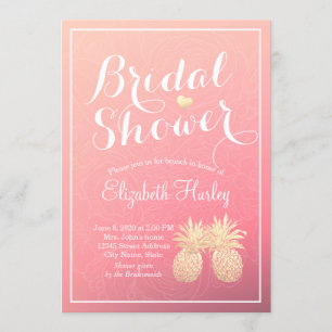 Invitación Relieve metalizado dorado Bridal Shower Pineapple 