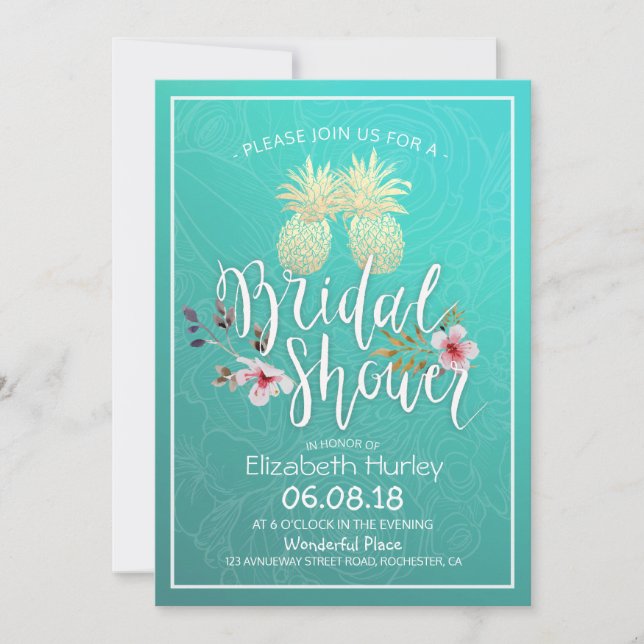 Invitación Relieve metalizado dorado Bridal Shower Pineapple  (Anverso)
