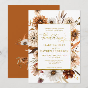 Invitación Relieve metalizado dorado Cae Boho Boda estacional
