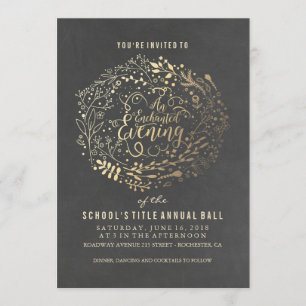 Invitación Relieve metalizado dorado Chalkboard Floral Bouque