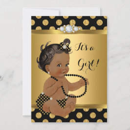 Invitación Relieve metalizado dorado Chica de Baby Shower Per