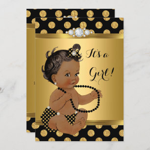 Invitación Relieve metalizado dorado Chica de Baby Shower Per