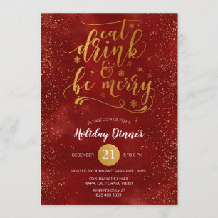 Invitación Relieve metalizado dorado come bebida y sé Fiesta
