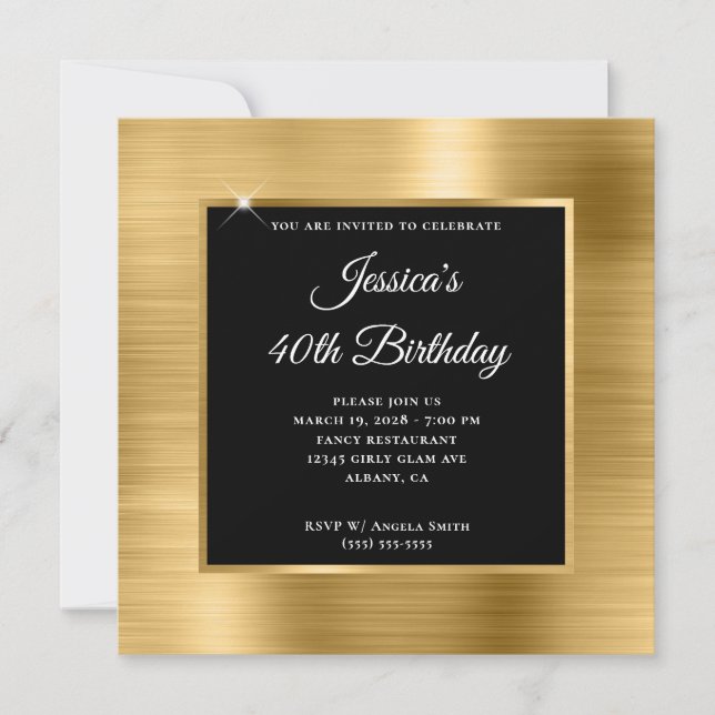 Invitación Relieve metalizado dorado con superposición negra  (Anverso)