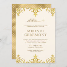 Relieve metalizado dorado crema Damask Boda islámi