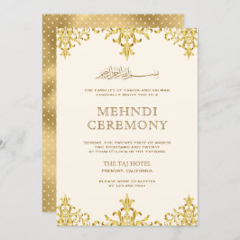 Invitación Relieve metalizado dorado crema Damask Boda islámi