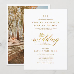 Invitación Relieve metalizado dorado de caligrafía de moda Bo