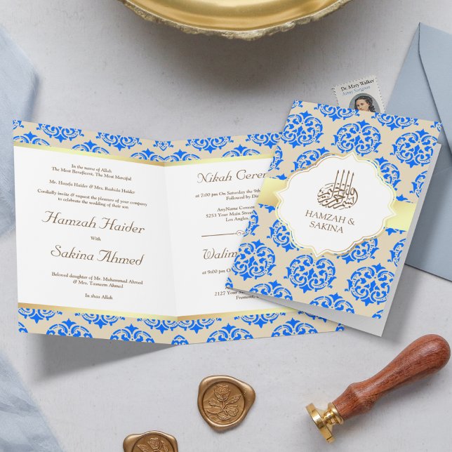 Invitación Relieve metalizado dorado de Faux Royal Blue Damas (Subido por el creador)