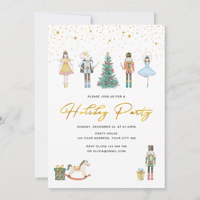Invitación Relieve metalizado dorado de fiesta navideña de lo (Anverso)