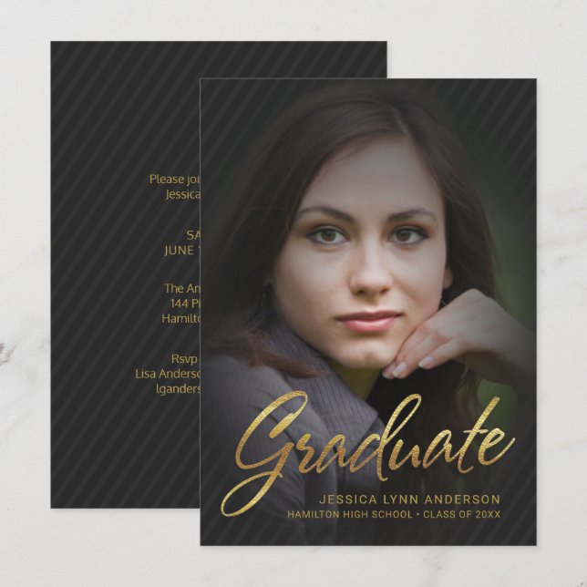Invitación Relieve metalizado dorado de Graduación 2019 Super (Anverso / Reverso)