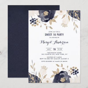 Invitación Relieve metalizado dorado de la Marina y las Flore