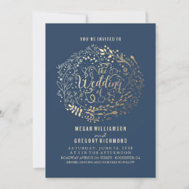 Invitación Relieve metalizado dorado de Marina Faux Boda Flor