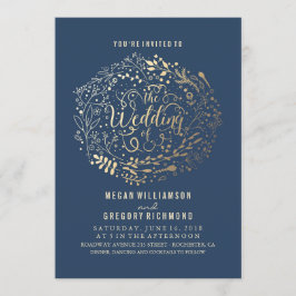 Invitación Relieve metalizado dorado de Marina Faux Boda Flor