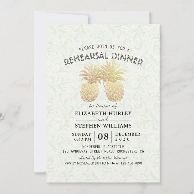 Invitación Relieve metalizado dorado de Moda de cena de ensay (Anverso)