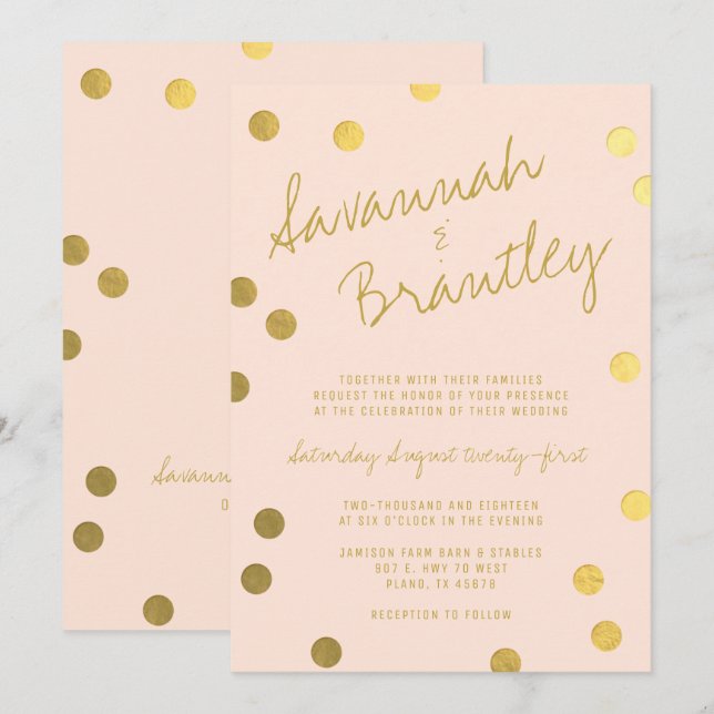 Invitación Relieve metalizado dorado de tipografía manuscrita (Anverso / Reverso)