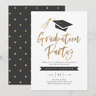 Invitación Relieve metalizado dorado del partido de graduació