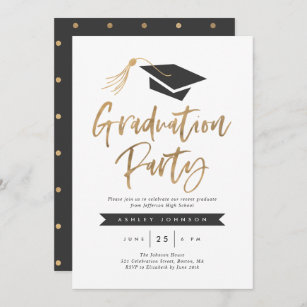Invitación Relieve metalizado dorado del partido de graduació