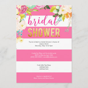 Invitación Relieve metalizado dorado Ducha de novia floral ro