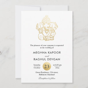 Invitación Relieve metalizado dorado elegante de Faux Ganpati