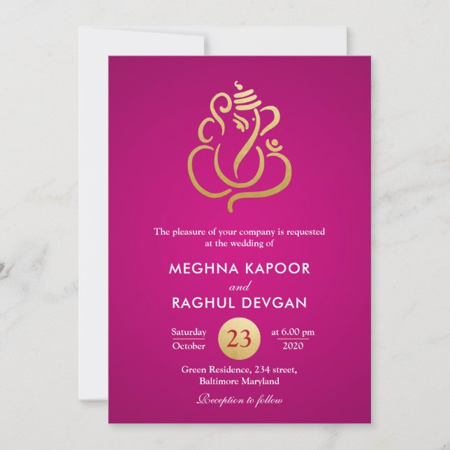 Invitación Relieve metalizado dorado elegante Faux Ganesha/Bo (Anverso)